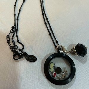 Origami Owl black necklace with locket & charms